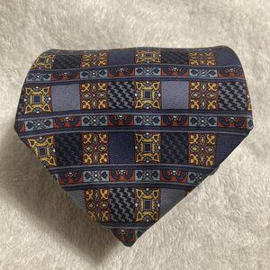 Henri Christian Men’s Silk Necktie Extra Long Multicolor With Geometric Pattern.